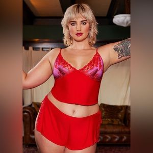 Savage X Fenty Lace’d Up Cami in Color Goji Berry Red Make Me Blush